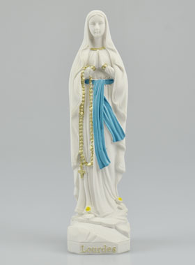Statue Notre Dame de Lourdes et Chapelet Or - 18 cm (pic 1)