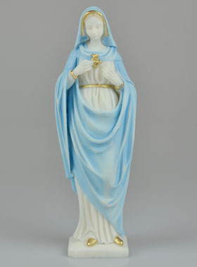 Statue Sacré Coeur de Marie en Albâtre Peinte Main - 24 cm (pic 1)