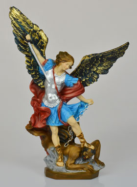 Statue Saint Michel Archange Polychromée Peinte Main - 30 cm (pic 1)
