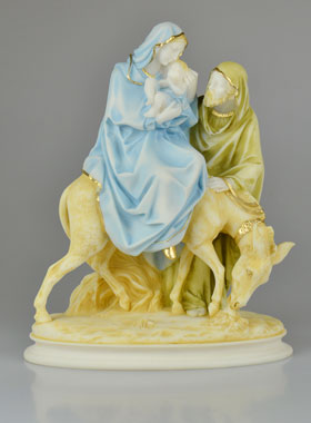 Statue Sainte Famille Peinte Main - La Fuite en Egypte - 26 cm (pic 1)
