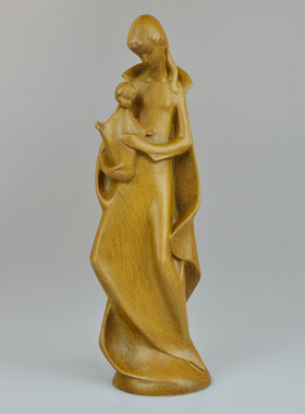 Statue Vierge à l'Enfant Moderne - Ton Bois - 25 cm (pic 1)