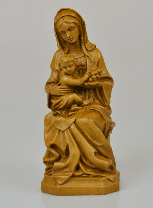 Statue Vierge Marie à l'Enfant Jésus aux Raisins - Ton Bois - 18 cm (pic 2)