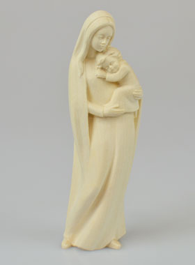 Statue Vierge Marie à l'Enfant Jésus en Bois - Sculptée Main - 15 cm (pic 1)