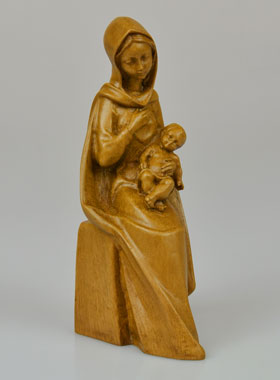 Statue Vierge Marie Assise à l'Enfant Jésus - Ton Bois - 16 cm (pic 1)