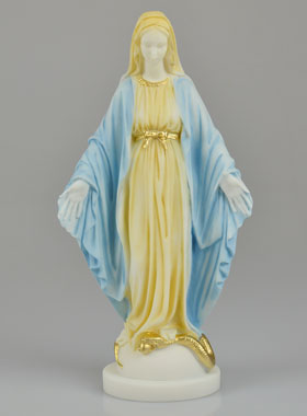 Statue Vierge Marie  Miraculeuse en Albâtre Peinte Main - 23 cm (pic 1)