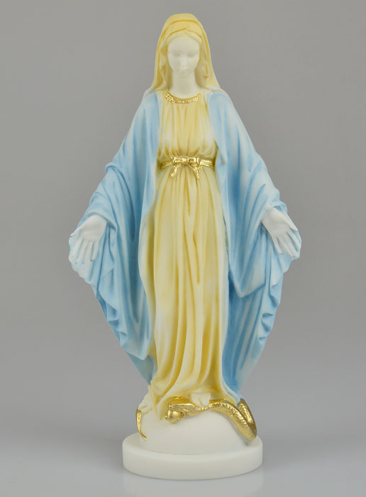 Statue Vierge Marie  Miraculeuse en Albâtre Peinte Main - 23 cm (pic 2)