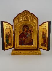 Icône Triptyque Vierge Marie Porte du Ciel sur Feuille d'Or - 26 cm