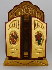 Icône Triptyque Vierge Marie Porte du Ciel sur Feuille d'Or - 26 cm