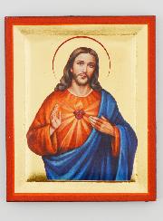Icône Byzantine Sacré Coeur de Jésus Peinte à la Main - 8 cm