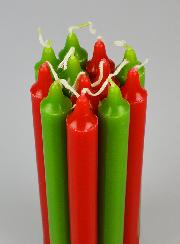 12 Bougies de Noël Teintées Masse Couleur Rouge et Verte