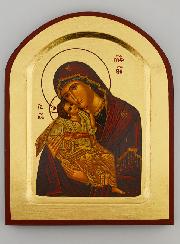 Icône Byzantine Vierge de Tendresse Arrondie - Feuille d'Or - 17 cm