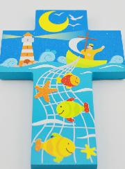 Croix Enfant en Bois - La Pêche Miraculeuse