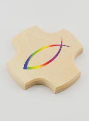 Croix Enfant en Bois - Poisson Chrétien Ichtus