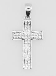 Pendentif Croix Diamants Strass et Argent 22mm