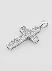 Pendentif Croix Diamants Strass et Argent 22mm