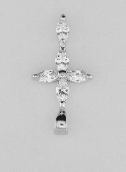 Pendentif Croix 5 Diamants Strass et Argent 18mm