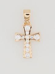 Pendentif Croix en Plaqué Or et 11 Diamants Strass
