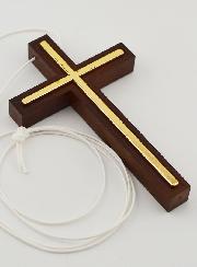 Croix d'Aube en Bois et Croix Dorée de Communion - 10 cm
