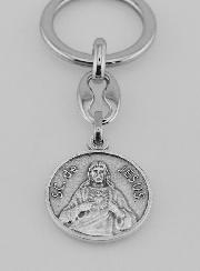 Porte-Clés du Sacré Coeur de Jésus Argenté avec Prière