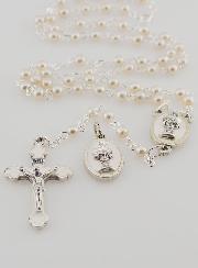 Chapelet en Perles de Première Communion Argenté + Médaille de Communion
