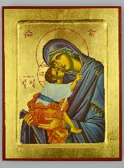 Icône Byzantine Vierge de Tendresse Voile Bleu - 22 cm