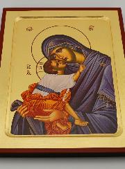 Icône Byzantine Vierge de Tendresse Voile Bleu - 22 cm