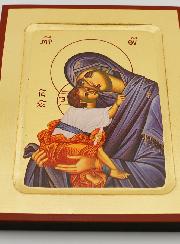 Icône Byzantine Vierge de Tendresse Voile Bleu - 17 cm