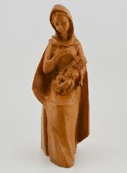 Statue Vierge Marie Assise à l'Enfant Jésus - Ton Bois - 16 cm