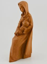 Statue Vierge Marie Assise à l'Enfant Jésus - Ton Bois - 16 cm