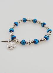 Bracelet Dizainier Perles de Cristal Bleu et Argent Strass