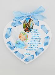 Icône Ange-Gardien Bleue - Cadeau de Baptême Garçon - 11 cm