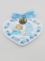 Icône Ange-Gardien Bleue - Cadeau de Baptême Garçon - 11 cm