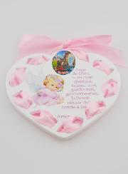 Icône Ange-Gardien Rose - Cadeau de Baptême Fille - 11 cm