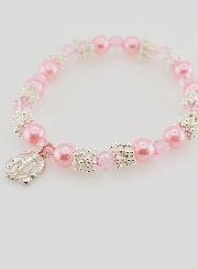 Bracelet Religieux Médailles de Lourdes - Perles Roses