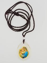 Médaille Goutte en Verre - Vierge à l'Enfant Jésus - sur Cordon
