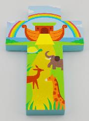 Croix Enfant en Bois L'Arche de Noé - 12 cm