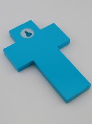 Croix Enfant en Bois Colombe de l'Esprit Saint et Eglise - Bleue
