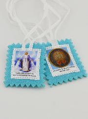 Scapulaire de la Vierge Miraculeuse en Tissu Bleu - 5 cm