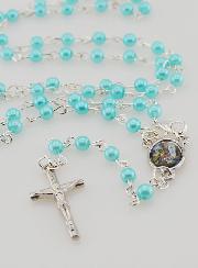 Chapelet de Lourdes en Perles de Nacre Bleue avec Fermoir