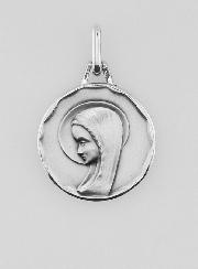 Médaille Vierge au Voile Profil Gauche en Argent Massif - 16 mm