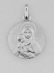 Médaille Vierge Marie à l'Enfant Jésus en Argent Massif - 18 mm