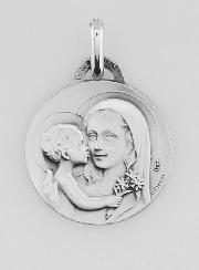 Médaille Vierge à l'Enfant aux Fleurs en Argent Massif - 18 mm