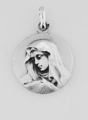 Médaille Vierge Marie Mater Dei au Voile en Argent Massif - 18 mm