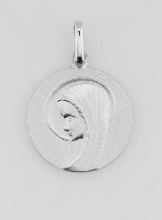 Médaille Vierge Marie au Voile Auréolée en Argent Massif - 18 mm