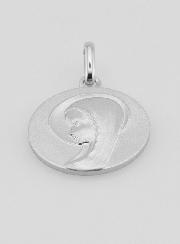 Médaille Vierge Marie au Voile Auréolée en Argent Massif - 18 mm