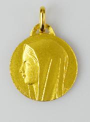 Médaille Profil Sainte Vierge Marie au Voile en Plaqué Or - 18 mm