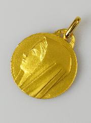 Médaille Profil Sainte Vierge Marie au Voile en Plaqué Or - 18 mm
