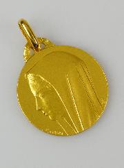 Médaille Profil Sainte Vierge Marie au Voile en Plaqué Or - 18 mm