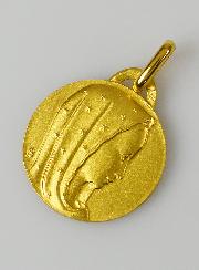 Médaille Profil Vierge Marie au Voile Etoilé en Plaqué Or - 18 mm