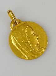 Médaille Profil Vierge Marie au Voile Etoilé en Plaqué Or - 18 mm
